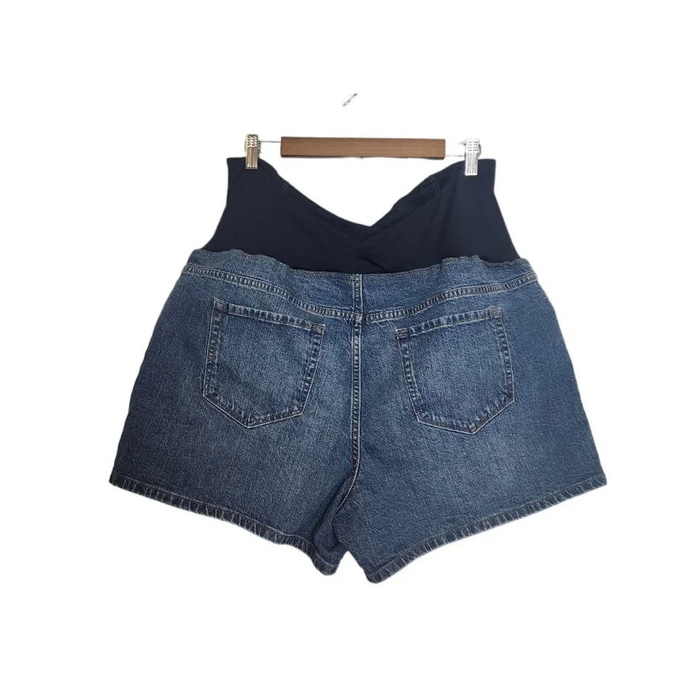 Isabel Maternity Over The Belly Midi Dark Wash Women's Denim Shorts Size 17  NWT